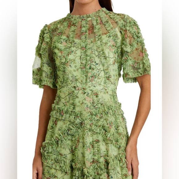 Mac Duggal Women's Floral Flutter Sleeve Mesh Print Dress in Sage Green #8010 - Picture 3 of 14